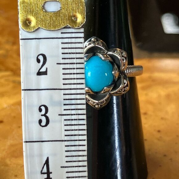 Sleeping Beauty Turquoise Sterling Silver Lotus Ring - Picture 6 of 8